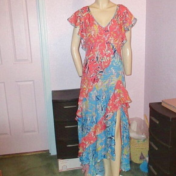 Tanya Taylor Iliana Silk Maxi Dress Size 2 Tiered Ruffle Asymmetrical Slit Boho - Picture 1 of 12